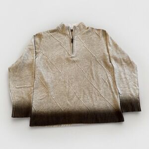 Raffi Sweater Mens L Cashmere 1/4 Zip Mock Neck Pullover Casual Brown Wool‎